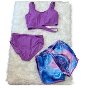 NWOT From Amazon Youth Girls 3 Piece Swim Set With Shorts Size 15-16Y